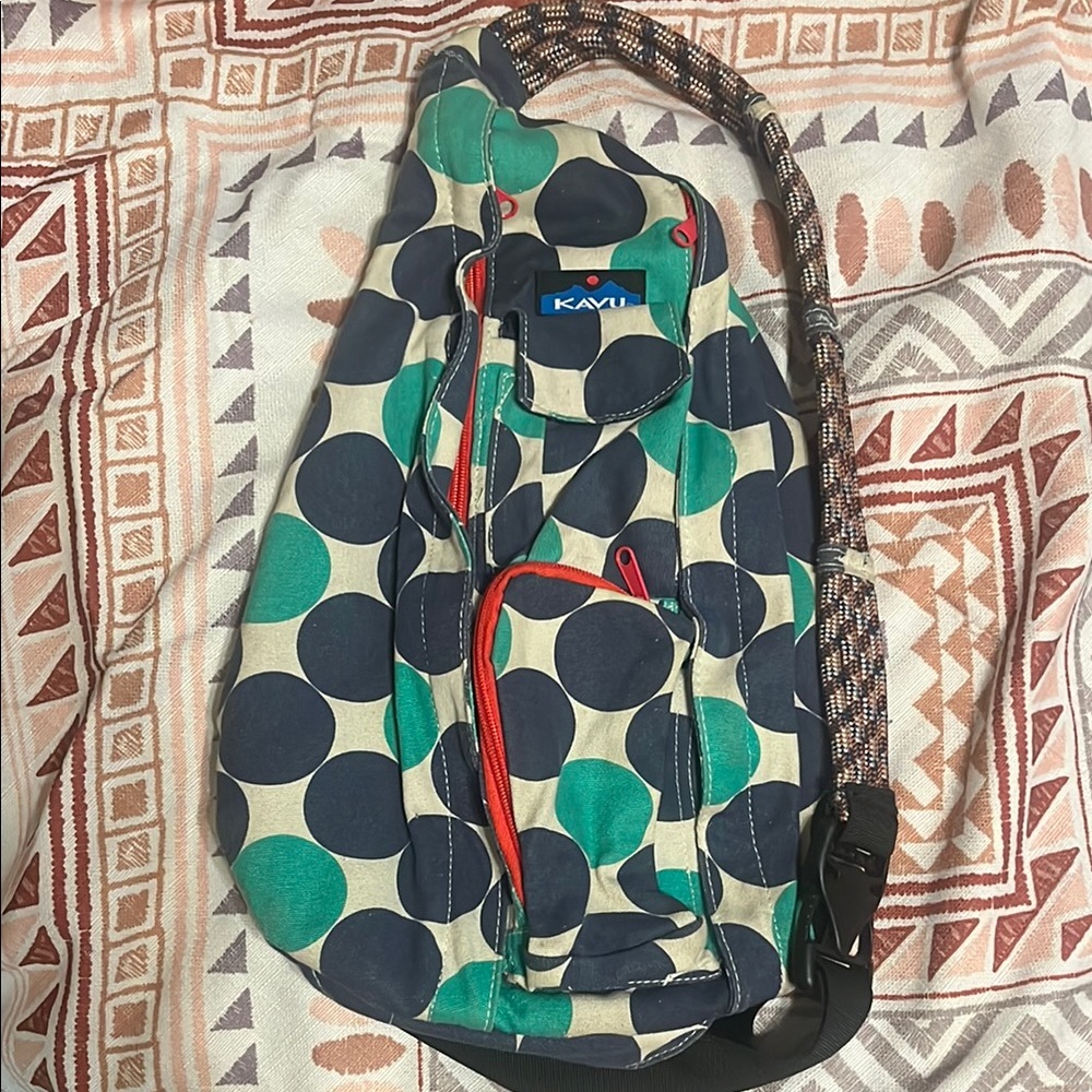 KAVU Blue and Green Polka Dot Sling Bag